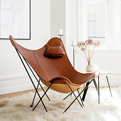 JNLEZI 極簡真皮休閑椅Butterfly Chair蝴蝶椅設計師輕奢單人躺椅