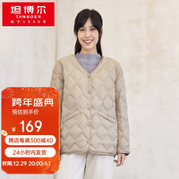 秋冬新款轻薄羽绒服女宽松保暖简约百搭女士羽绒外套TD216008 棕米 175