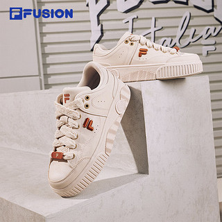 FILA FUSION斐乐潮牌女鞋STACK场下滑板鞋2023季饼干鞋运动鞋 浅粉/粘土棕-PP 38.5码