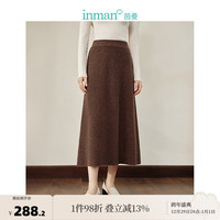 茵曼（INMAN）半身裙女装美拉德松紧腰弹力修身A字保暖针织裙 咖啡色 S