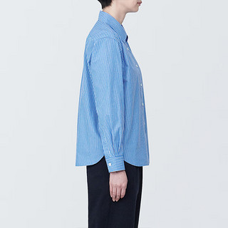 无印良品 MUJI 水洗 平纹 衬衫领 长袖衬衫 女士衬衣外套 BC2JEC4S 蓝色条纹 XXL(170/96A)