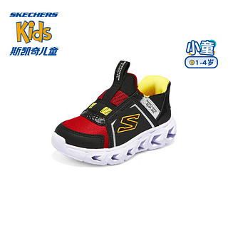 斯凯奇（Skechers）小童闪穿鞋红色新年休闲闪灯鞋男宝宝一脚蹬运动鞋403830N 黑色/红色/BKRD 24码