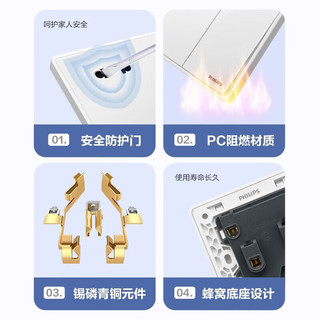 飞利浦（PHILIPS）开关插座面板86型暗装五孔空调电工电料电视电话电脑网线网络插座 三开单控