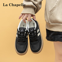 La Chapelle拉夏贝尔女鞋厚底德训鞋女复古美式小众休闲百搭运小白鞋子女 黑米LX-A012BR 35