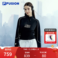 FILA FUSION斐乐潮牌女子针织套头衫2024春新款时尚立领收腰卫衣 正黑色-BK 1