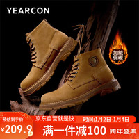 YEARCON 意尔康 马丁靴男复古英伦风大黄靴子工装高帮 96232W土黄加绒41