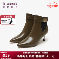 莱尔斯丹 le saunda冬时尚优雅金属饰扣小方头女靴4T71010 军绿色 DGK 34