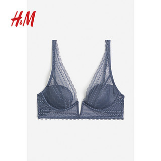H&M HM女士内衣蓝色舒适透气可塑造胸型细带蕾丝网纱文胸1189174