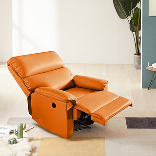 中源家居真皮沙发电动单人沙发客厅牛皮躺椅懒人功能沙发 橙色 0026