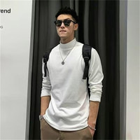 嘉晔半高领长袖打底衫男冬纯色修身保暖上衣内搭中领休闲百搭体恤件 白色 M