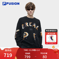 FILA FUSION斐乐潮牌男子针织套头衫2024春涂鸦字母纯棉卫衣 正黑色-BK 170/92A/M
