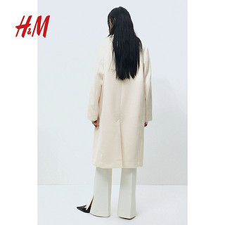 H&M HM女装毛呢外套2023年冬季新款宽松双排扣保暖中长款大衣1191792
