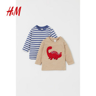 H&M 秋季童装2件装汗布上衣0891351 米色/恐龙 66/48