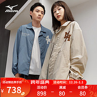 美津浓（MIZUNO）HERITAGE系列 24秋冬男女宽松梭织教练夹克拒水抗污外套上衣 97/印象蓝 S