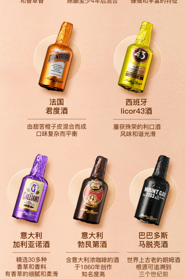sams爱顿博格(anthon berg) 礼盒装酒心黑巧克力制品 935g(60件)