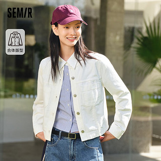 森马（Semir）森马牛仔外套女短款小个子显高2024春季复古圆领夹克休闲百搭 白色调00311 155/80A/S