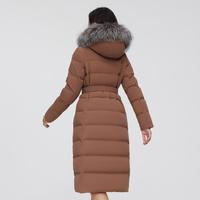 【好物】女式轻商务时尚鹅绒收腰天然毛领冬季中长保暖羽绒服