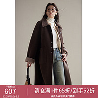 DUSHU 独束 大码女装时髦知识分子复古摩登羊毛大衣女冬微胖mm简约毛呢外套 巧克力棕 2