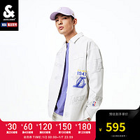 杰克·琼斯（JACK&JONES）NBA联名春季湖人队logo刺绣翻领领口纽扣门襟衬衫男2241OS004 A41云雾灰 170/92A/S