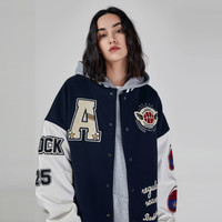 【Achock店】潮牌毛巾绣美式字母棒球服街头夹棉加厚夹克外套