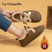 La Chapelle拉夏贝尔加绒毛毛鞋女冬复古勃肯鞋休闲百搭加厚保暖棉鞋子女 卡其色 37