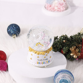 TaTanice圣诞水晶球音乐盒玩具八音盒儿童独角兽灯光飘雪