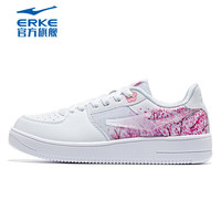 鸿星尔克(ERKE)运动板鞋女小白鞋轻便休闲鞋软底滑板鞋百搭时尚鞋子女 正白/圣诞粉 35 白色
