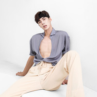 ZYM【格子蛋糕】衬衣大V领设计拉丁舞练功服男士衬衫上衣N008