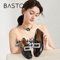 BASTO 百思图 秋季新款潮流时髦经典方钻一脚蹬乐福鞋女单鞋KA230CA2