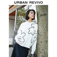 UR冬女装时尚宽松落肩撞色线条小小织针织衫UWU930128 米白 S(XS-S)