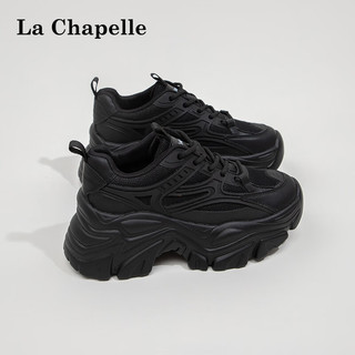 La Chapelle拉夏贝尔女鞋厚底增高老爹鞋女小香风休闲百搭鞋子女运动鞋 黑色SH0413 36