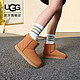 UGG 秋季女士舒适纯色平底LOGO款迷你雪地靴1144057CHE|栗色37