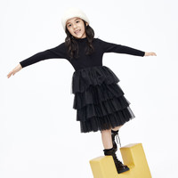 little MO&Co.little moco童装23冬装女童长袖半高领网纱连衣裙KBC4DRS006 黑色 110/56