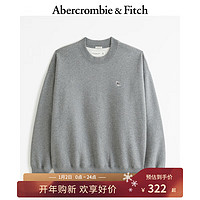 ABERCROMBIE & FITCH男女同款 美式复古秋冬运动通勤百搭宽松圆领抓绒卫衣 353993-1 深麻灰色 S (175/92A)