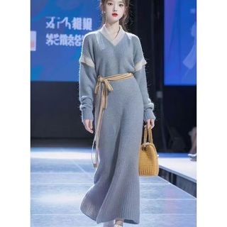 BTTKDL 春秋高端精致新中式国风超好看小香风针织毛衣连衣裙