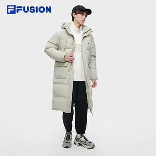 FILA FUSION斐乐潮牌长款羽绒服男新时尚宽松连帽上衣 雏鸭灰-GY 180/100A/XL