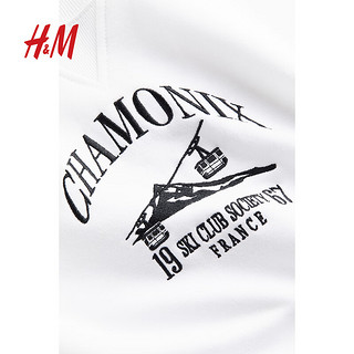 H&M 女装卫衣大廓形休闲圆领拉绒内里图案卫衣1195824 白色/Chamonix 165/96A