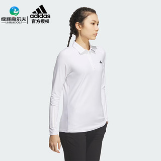 阿迪达斯（adidas）高尔夫服装女士长袖T恤23年冬季 时尚简约翻领POLO衫弹力款 HZ6107 白色 XS