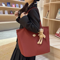 布兰奴日系小清新纯色设计手提包女托特包韩版上班通勤大容量单肩包 红色【带卡通青蛙】