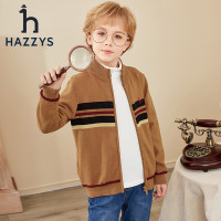HAZZYS 哈吉斯 童装儿童针织衫男童秋新品弹力半高领针织开身线衣 棕驼色 120