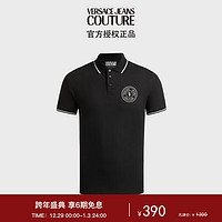 VERSACE 范思哲 Jeans Couture男装男士V字印花短袖POLO衫 黑色 M礼物