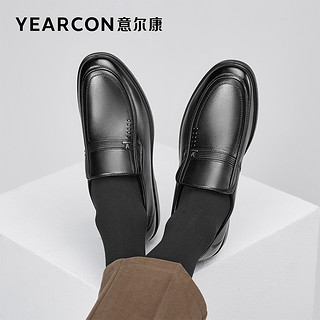 YEARCON 意尔康 男鞋真皮商务休闲加绒皮鞋男士 黑色