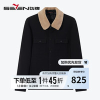 柒牌男装夹克男24冬季时尚休闲仿羊羔绒翻领工装保暖厚外套127JK70030 黑色 3XL