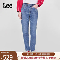 李 Lee24早春411舒适高腰小直脚中蓝色女牛仔裤潮流A06426 中蓝色(裤长25) 25