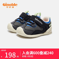 基诺浦(ginoble)婴儿步前鞋 关键鞋 春秋款男女宝宝鞋子 软底童鞋学步鞋 TXGB2017 黑色/蓝色 120mm_内长13/脚长11.6-12.4cm