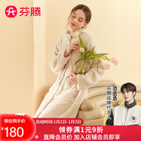 芬腾睡裙女冬珊瑚绒加绒加厚立领长袖开衫格纹家居服睡裙 米杏 L
