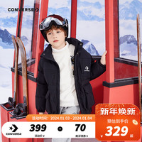 Converse匡威儿童装男女童短款保暖三防羽绒服中大童加厚外套 正黑色 110/56