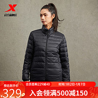 特步门店同款羽绒服女加厚保暖休闲运动立领外套977428190239 正黑色 XS