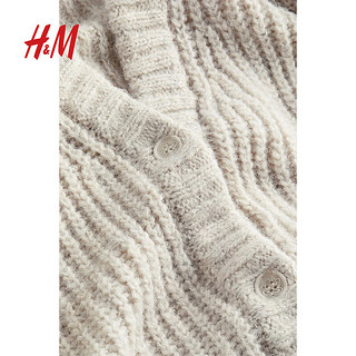 H&M女装毛针织衫柔软保暖V领慵懒长袖针织开衫1163443 混浅米色 160/88A