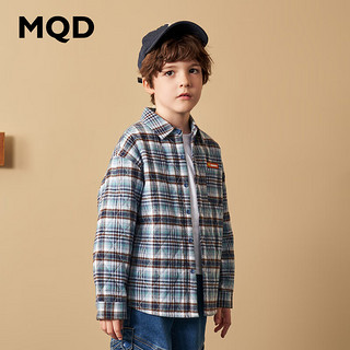 MQD童装男童加厚格纹衬衫22冬儿童保暖格子外套潮 蓝格 150